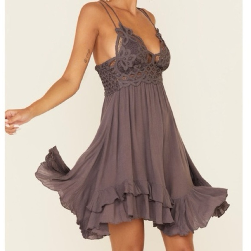Free People Gray Lace Trim Dress